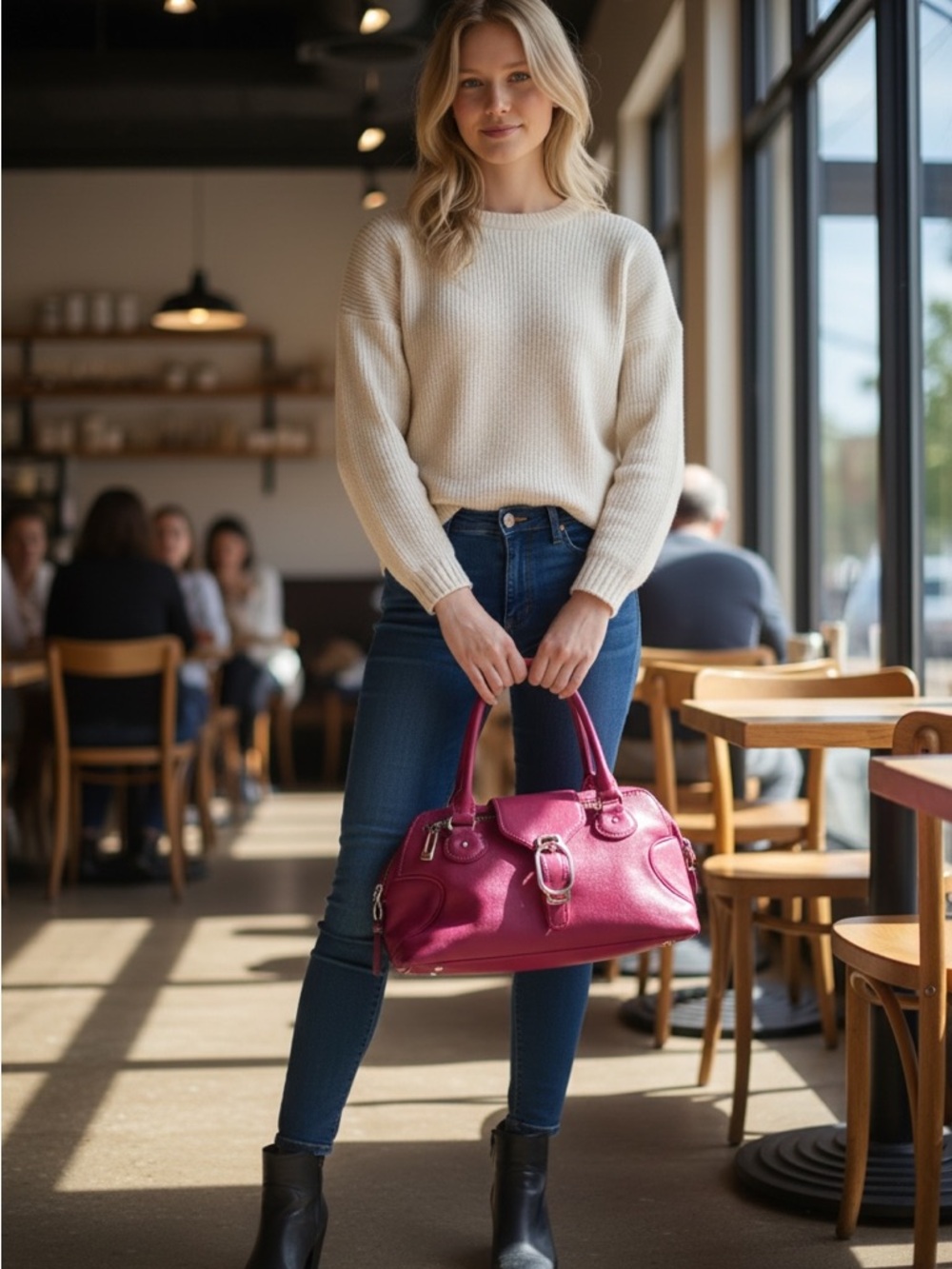 Cole Haan Fuchsia Leather Satchel Handbag